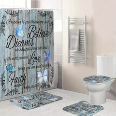 Wooden Door Butterfly Shower Curtain Set Bathroom Decor