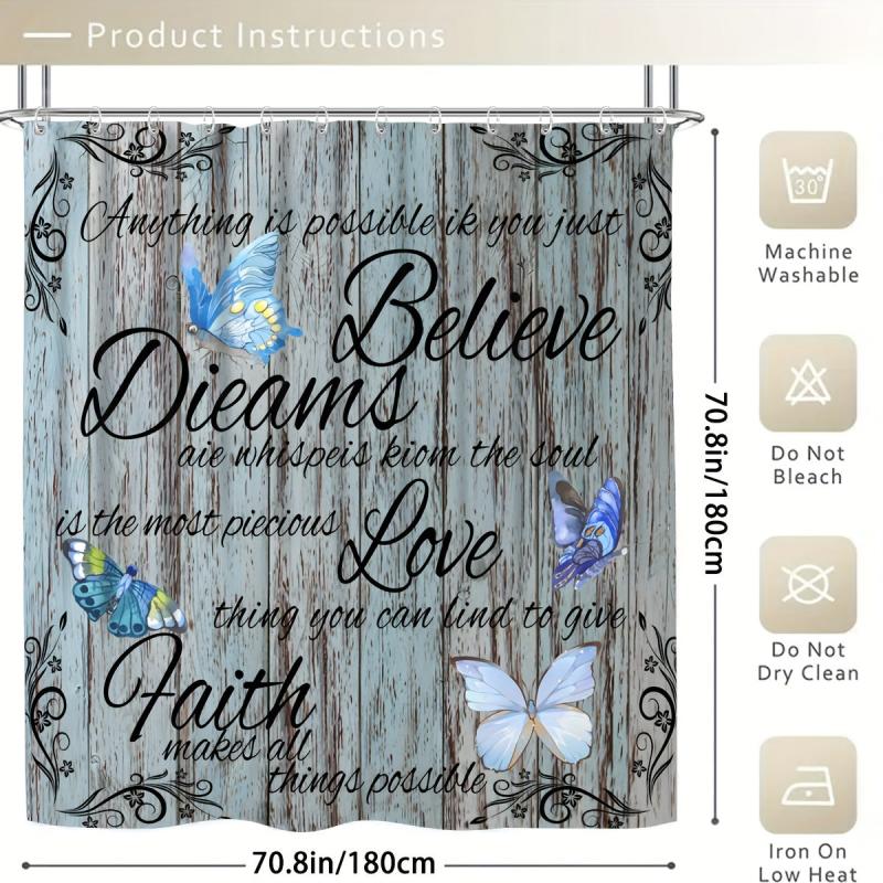 Wooden Door Butterfly Shower Curtain Set Bathroom Decor