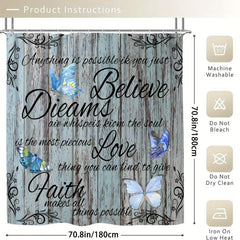 Wooden Door Butterfly Shower Curtain Set Bathroom Decor