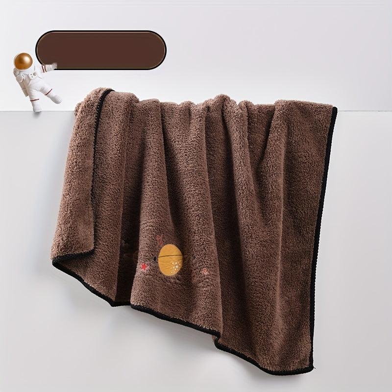 Planet Embroidered Coral Fleece Bath Towel Soft Skin-friendly Absorbent Towel