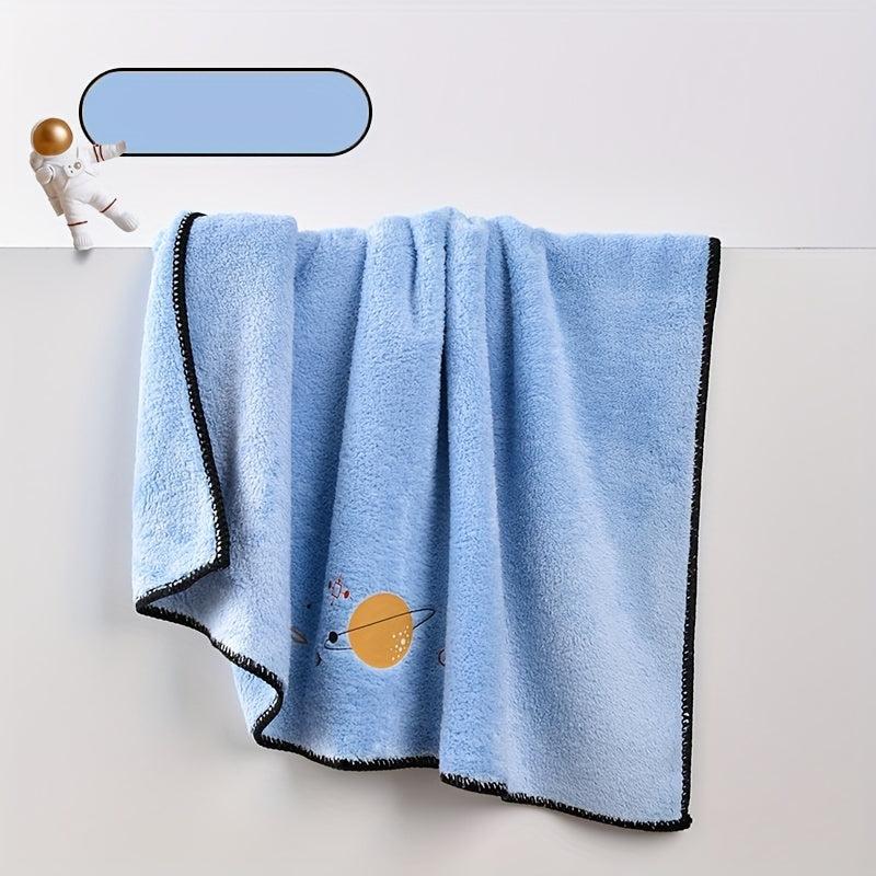 Planet Embroidered Coral Fleece Bath Towel Soft Skin-friendly Absorbent Towel