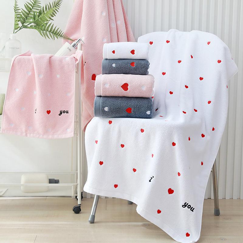 Heart Embroidery Towel Pure Cotton Thickened Couples Household Supplies