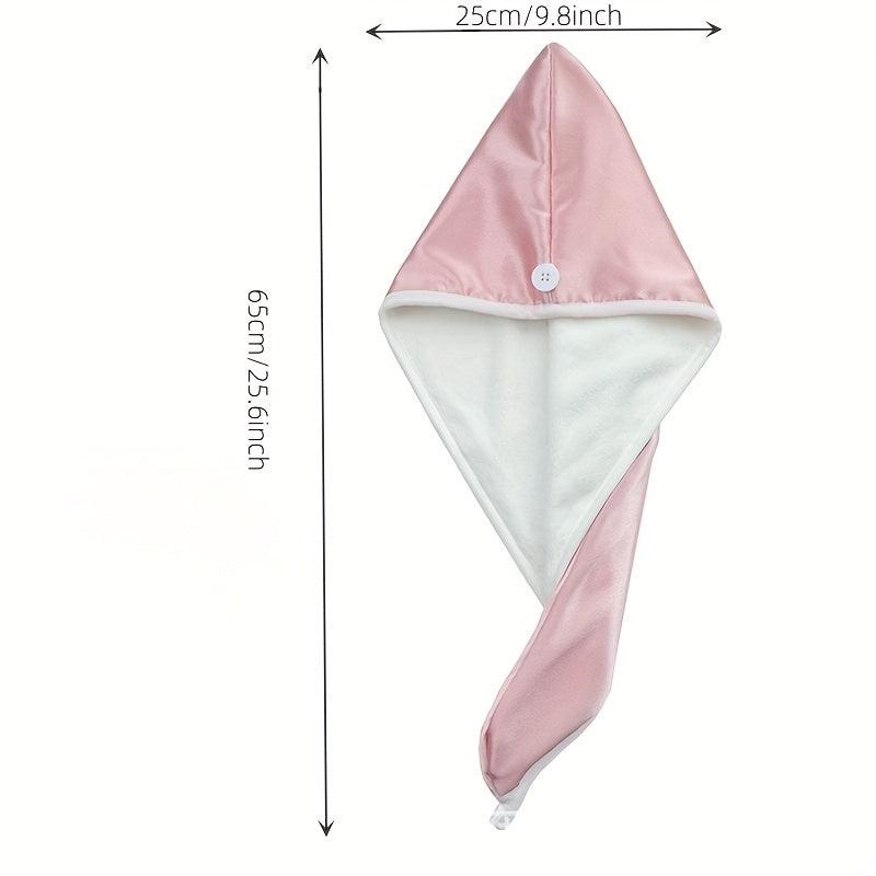 Hair Towel With Button Soft Hair Drying Cap Double Layer Hair Towel
