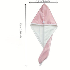 Hair Towel With Button Soft Hair Drying Cap Double Layer Hair Towel