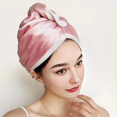 Hair Towel With Button Soft Hair Drying Cap Double Layer Hair Towel