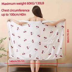 Cherry Printed Bath Towel for Adults with Pocket