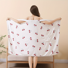 Cherry Printed Bath Towel for Adults with Pocket