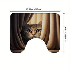 Cozy Cat Shower Curtain Set with Hooks and Non Slip Backing