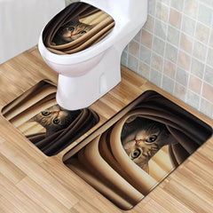 Cozy Cat Shower Curtain Set with Hooks and Non Slip Backing