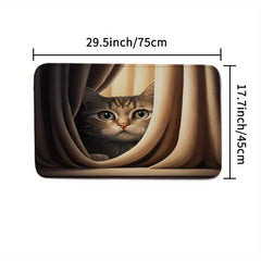 Cozy Cat Shower Curtain Set with Hooks and Non Slip Backing