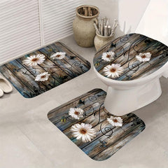Non Slip Wooden Shower Curtain Set with 12 Hooks and Bathroom Decor