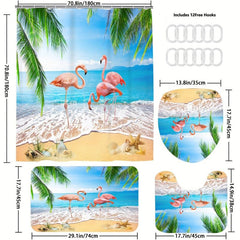 4pcs Flamingo Shower Curtain Set with Hooks & more