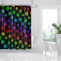 Dog Paw Print Shower Curtain With 12 Hooks Rainbow Gradient Puppy Paw Waterproof