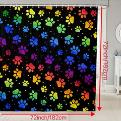 Dog Paw Print Shower Curtain With 12 Hooks Rainbow Gradient Puppy Paw Waterproof