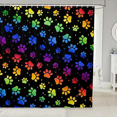 Dog Paw Print Shower Curtain With 12 Hooks Rainbow Gradient Puppy Paw Waterproof