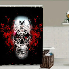 3pcs Skull Shower Curtain Set with Hooks Waterproof Polyester Bath Mats Non Slip