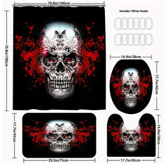 3pcs Skull Shower Curtain Set with Hooks Waterproof Polyester Bath Mats Non Slip