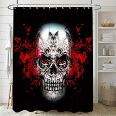 3pcs Skull Shower Curtain Set with Hooks Waterproof Polyester Bath Mats Non Slip