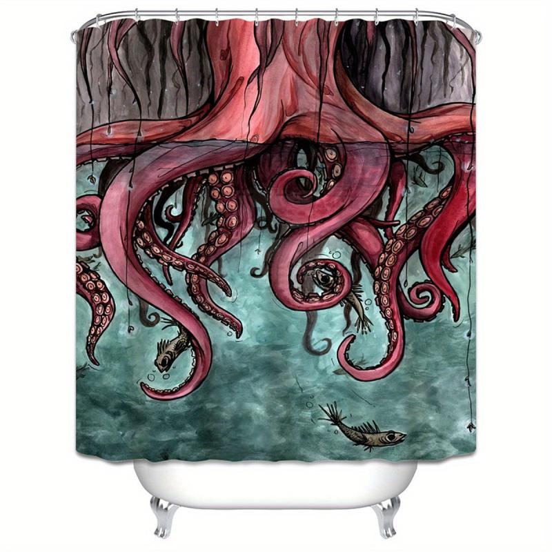 Waterproof Octopus Shower Curtain Sea Monster Bathroom Decor