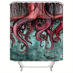 Waterproof Octopus Shower Curtain Sea Monster Bathroom Decor
