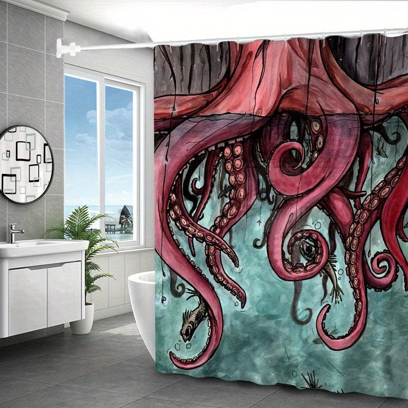 Waterproof Octopus Shower Curtain Sea Monster Bathroom Decor