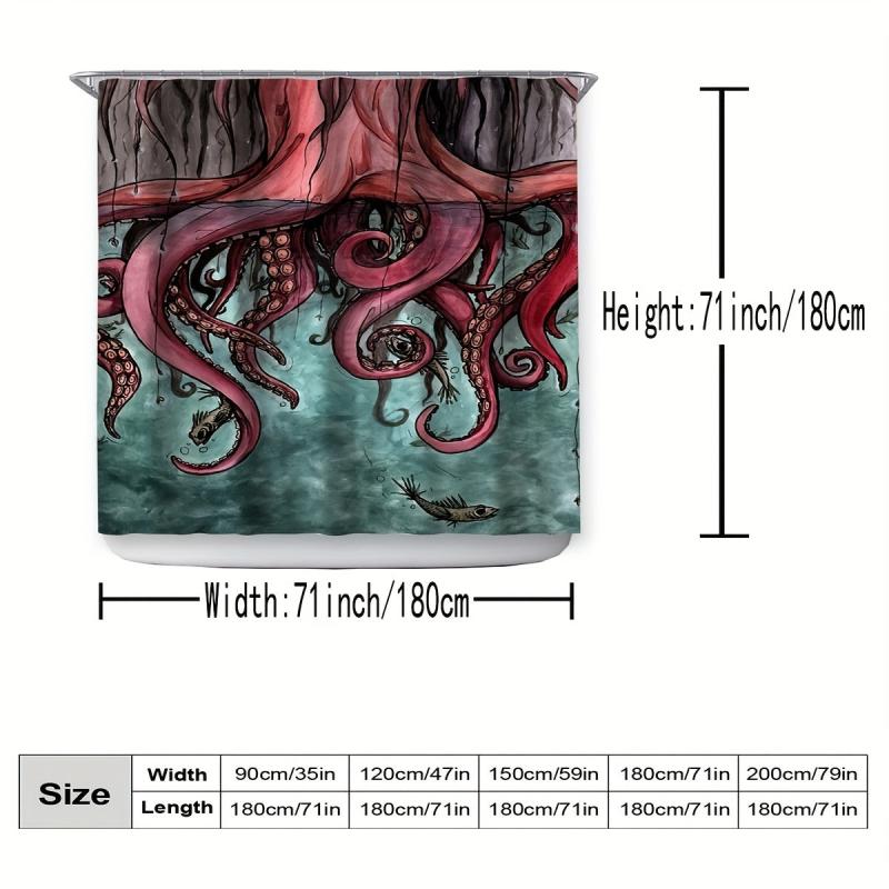 Waterproof Octopus Shower Curtain Sea Monster Bathroom Decor