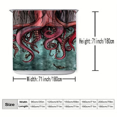 Waterproof Octopus Shower Curtain Sea Monster Bathroom Decor
