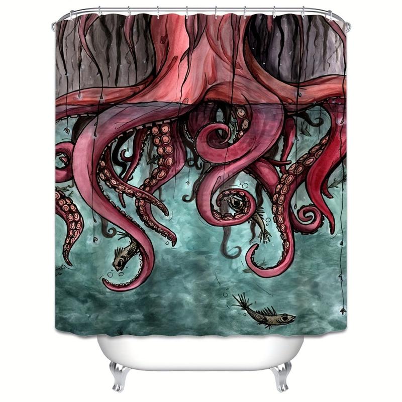 Waterproof Octopus Shower Curtain Sea Monster Bathroom Decor
