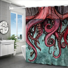 Waterproof Octopus Shower Curtain Sea Monster Bathroom Decor