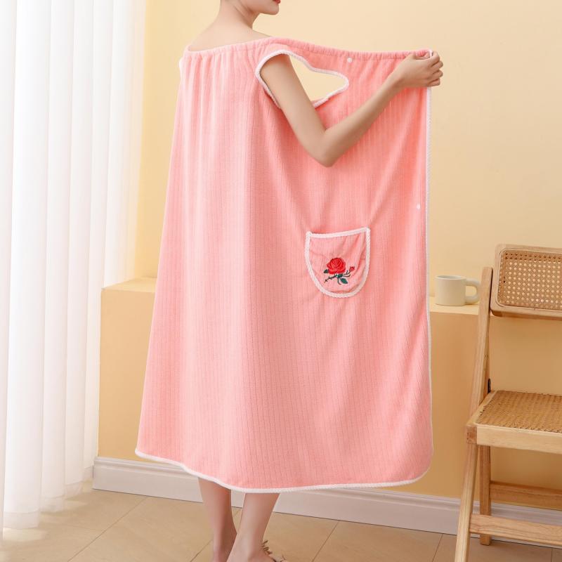 Embroidered Flower Bath Skirt for Women with Pockets