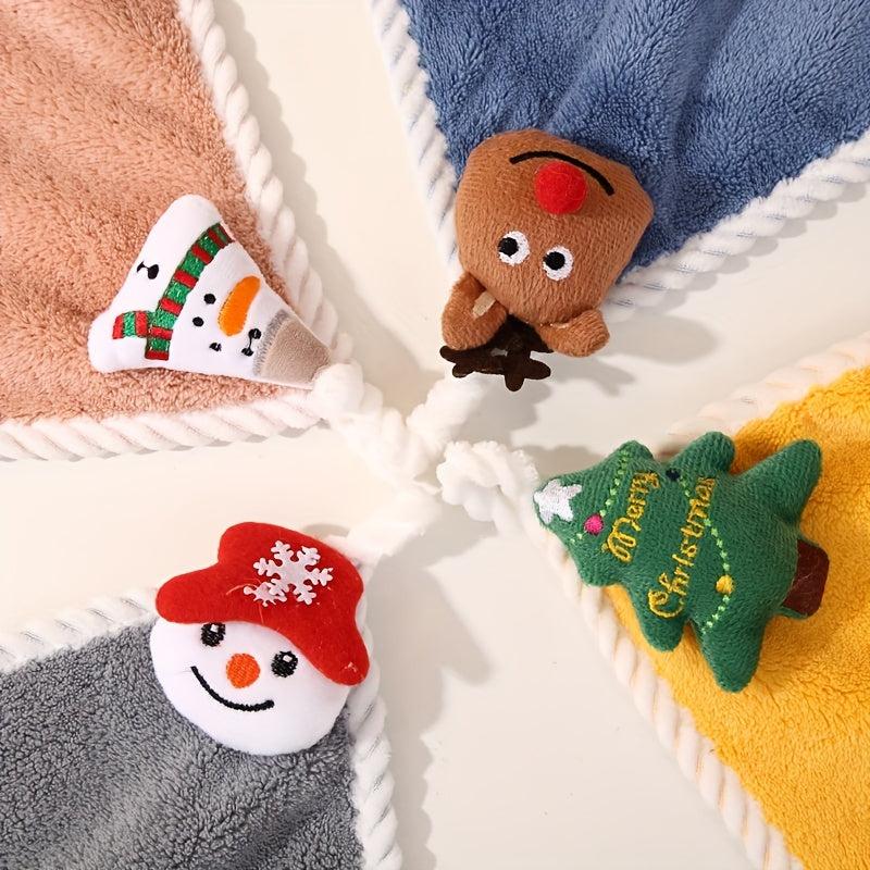 Christmas Hanging Fingertip Towel Coral Fleece Soft Towel for Bathroom