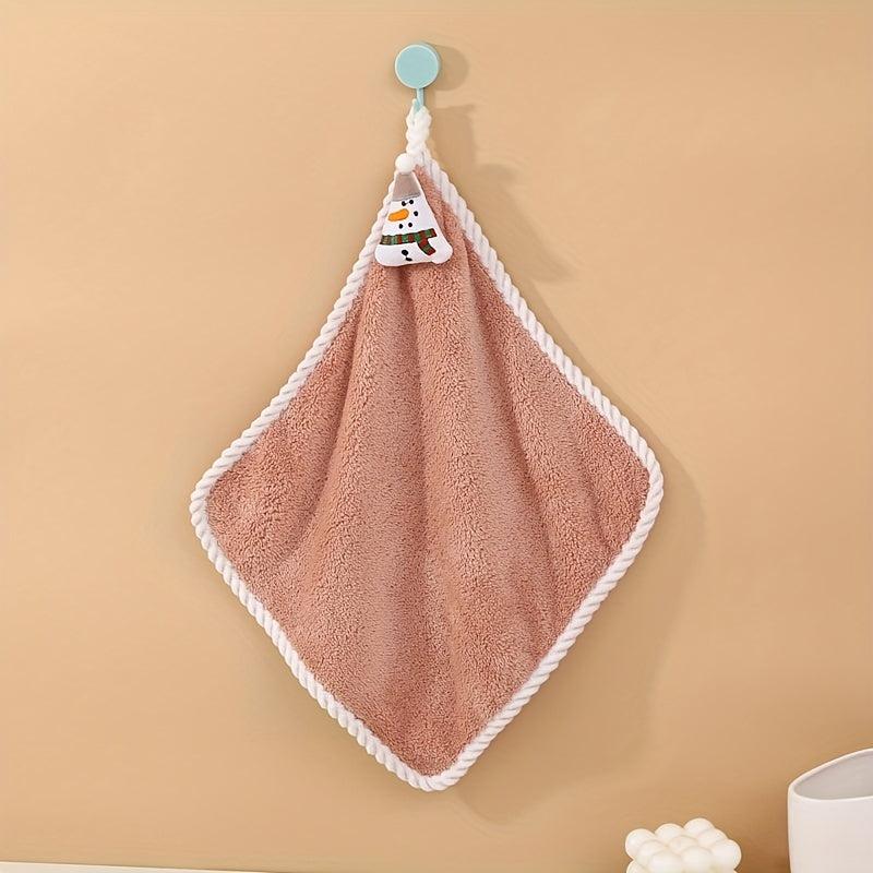 Christmas Hanging Fingertip Towel Coral Fleece Soft Towel for Bathroom