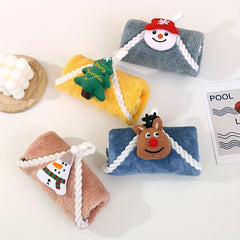 Christmas Hanging Fingertip Towel Coral Fleece Soft Towel for Bathroom