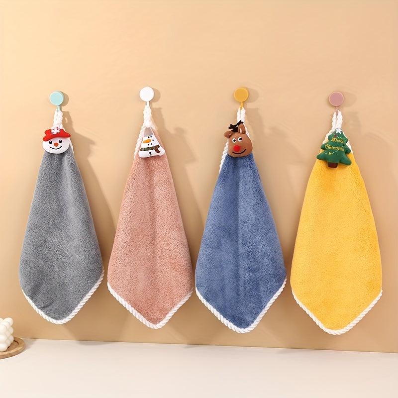 Christmas Hanging Fingertip Towel Coral Fleece Soft Towel for Bathroom