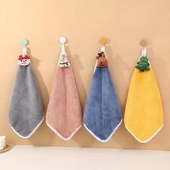 Christmas Hanging Fingertip Towel Coral Fleece Soft Towel for Bathroom