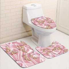 4pcs Christmas Waterproof Shower Curtain Set with Bath Mat and Toilet Seat Cover