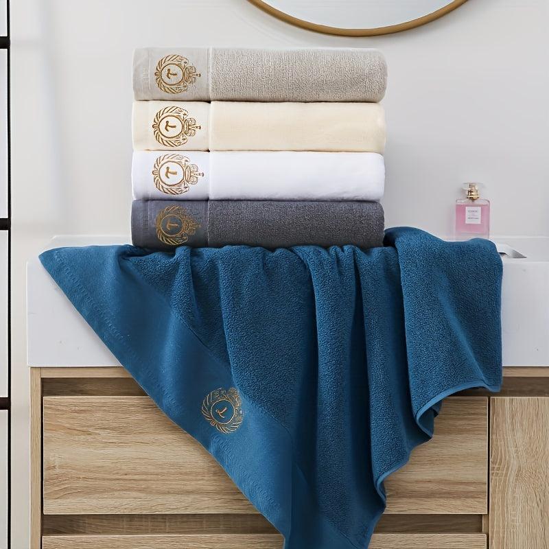 Embroidered Cotton Bath Towel Soft Absorbent Plain Towel for Bathroom