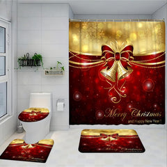 Xmas Bow Bell Bathroom Set with Shower Curtain & Bath Rug