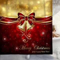 Xmas Bow Bell Bathroom Set with Shower Curtain & Bath Rug