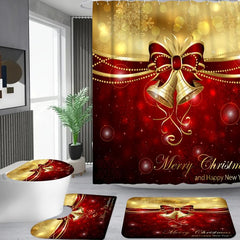 Xmas Bow Bell Bathroom Set with Shower Curtain & Bath Rug