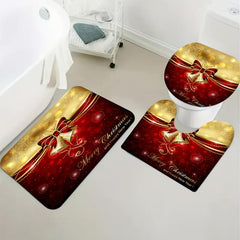 Xmas Bow Bell Bathroom Set with Shower Curtain & Bath Rug