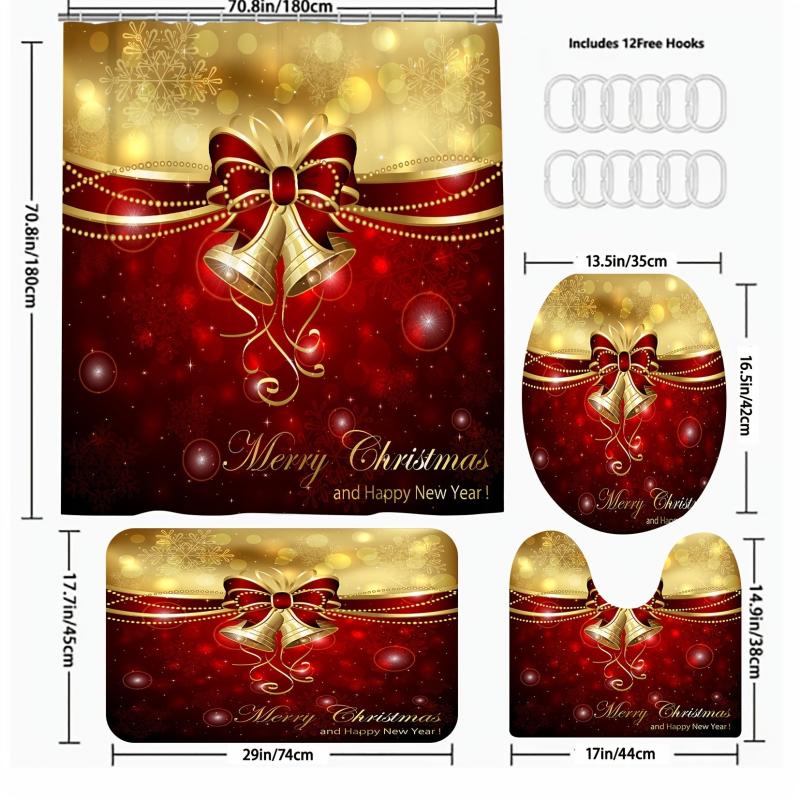 Xmas Bow Bell Bathroom Set with Shower Curtain & Bath Rug