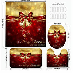 Xmas Bow Bell Bathroom Set with Shower Curtain & Bath Rug