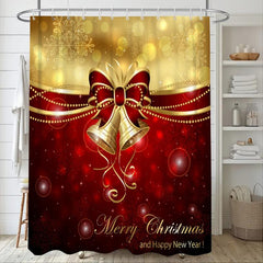Xmas Bow Bell Bathroom Set with Shower Curtain & Bath Rug
