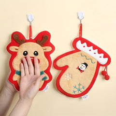 Christmas Cartoon Hanging Towel Coral Fleece Soft Towel for Bathroom