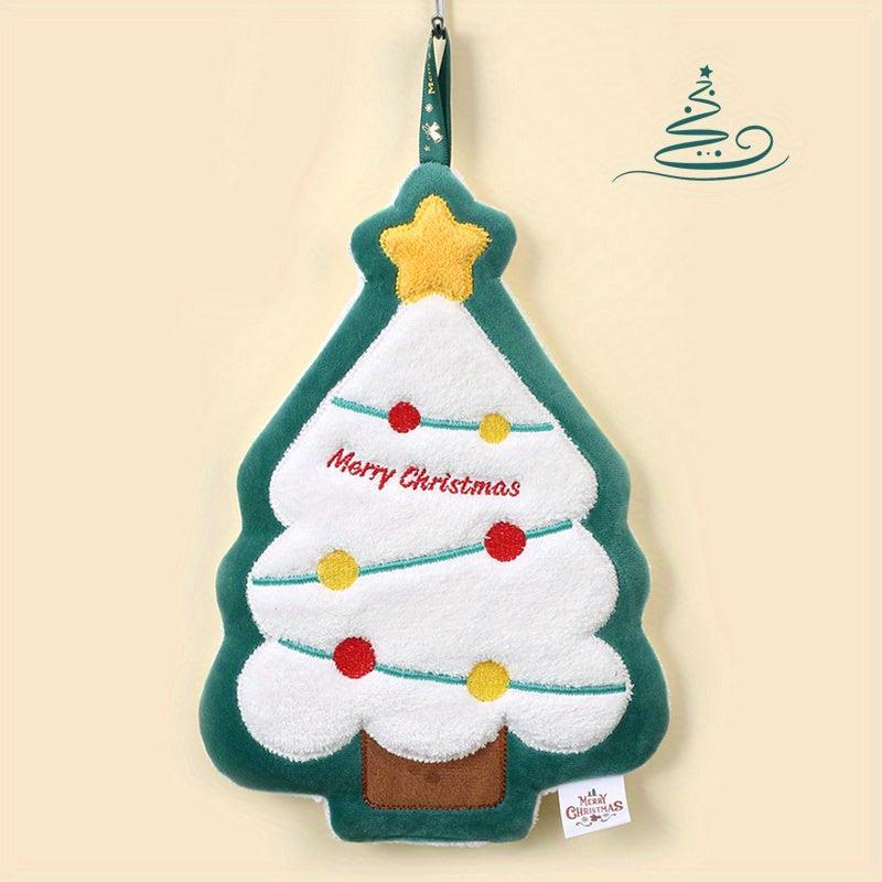 Christmas Cartoon Hanging Towel Coral Fleece Soft Towel for Bathroom