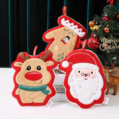 Christmas Cartoon Hanging Towel Coral Fleece Soft Towel for Bathroom