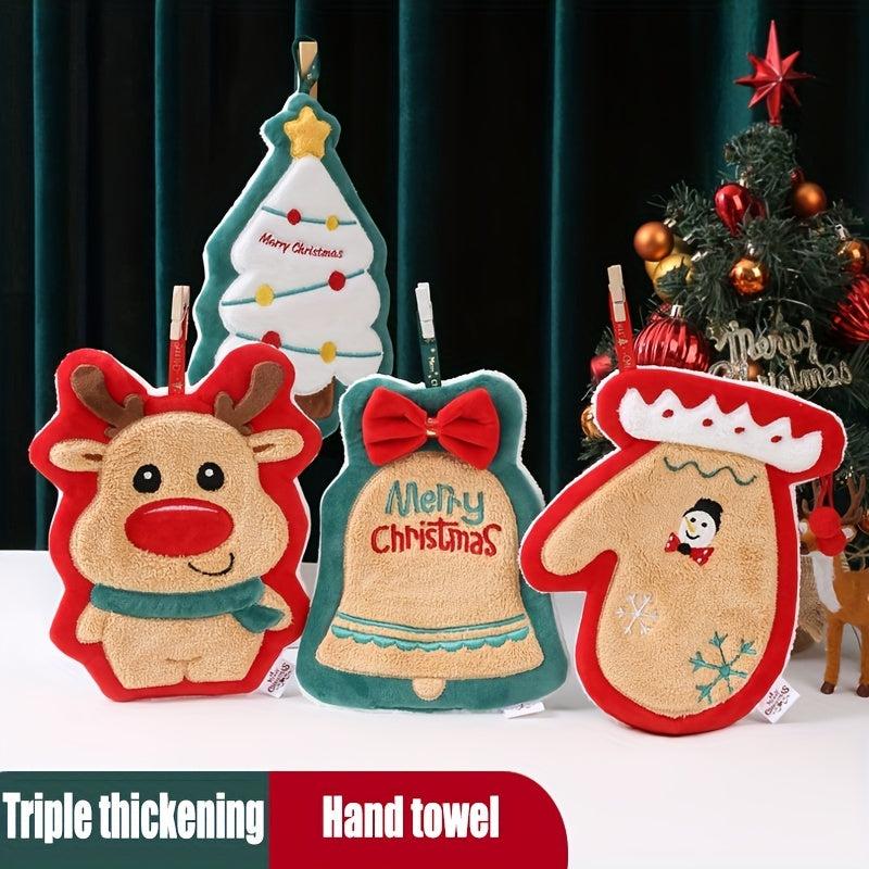 Christmas Cartoon Hanging Towel Coral Fleece Soft Towel for Bathroom