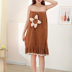 Flower Pattern Wearable Bath Towel Coral Velvet Bath Skirt for Adults Women