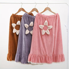 Flower Pattern Wearable Bath Towel Coral Velvet Bath Skirt for Adults Women